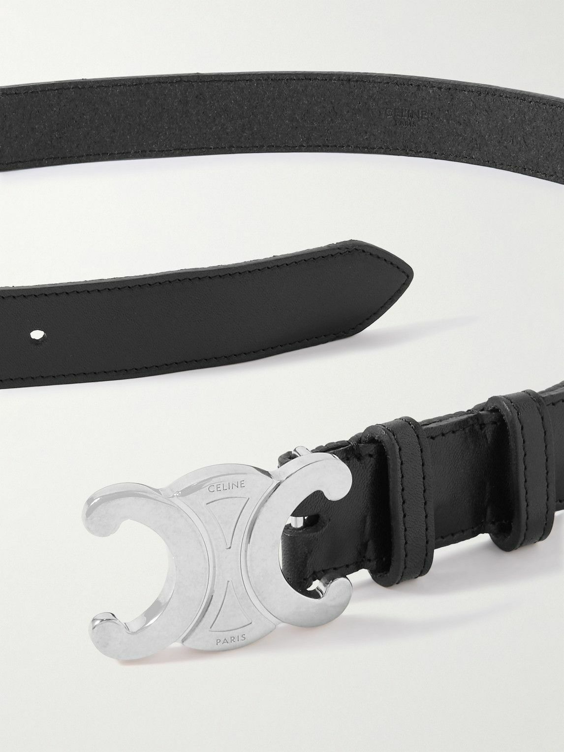 CELINE - 3cm Triomphe Leather Belt - Black