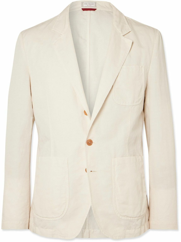 Photo: Brunello Cucinelli - Unstructured Linen and Cotton-Blend Suit Jacket - White