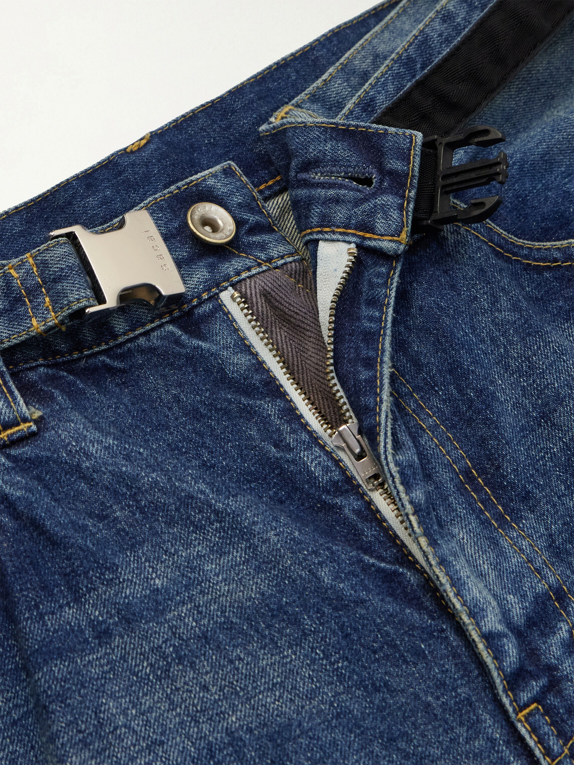 Sacai - BEYONDEXX Wide-Leg Belted Distressed Jeans - Blue