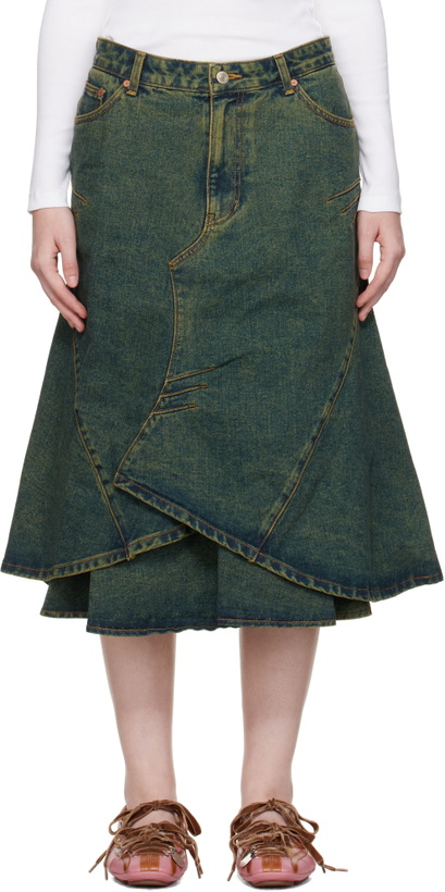 Photo: Andersson Bell Blue Custom Flare Layered Denim Midi Skirt