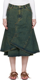 Andersson Bell Blue Custom Flare Layered Denim Midi Skirt