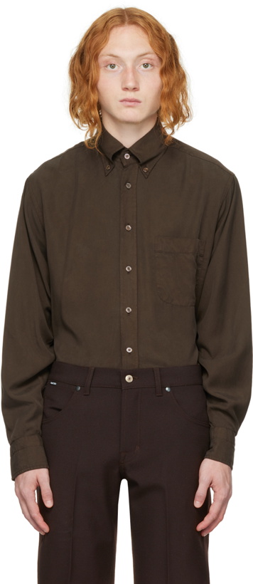Photo: TOM FORD Brown Garment-Dyed Leisure Shirt