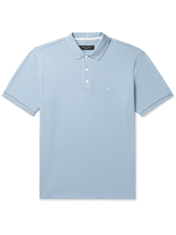 Photo: RAG & BONE - Cotton-Blend Piqué Polo Shirt - Blue