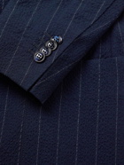 Giorgio Armani - Slim-Fit Unstructured Double-Breasted Strech Cotton-Seersucker Blazer - Blue
