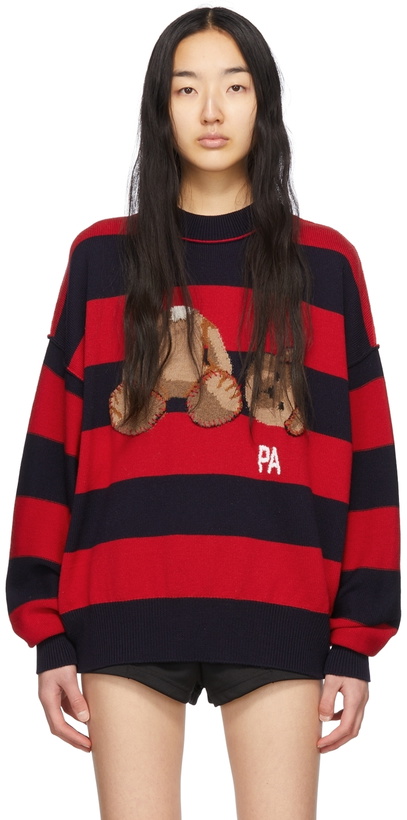 Photo: Palm Angels Navy & Red Wool Sweater