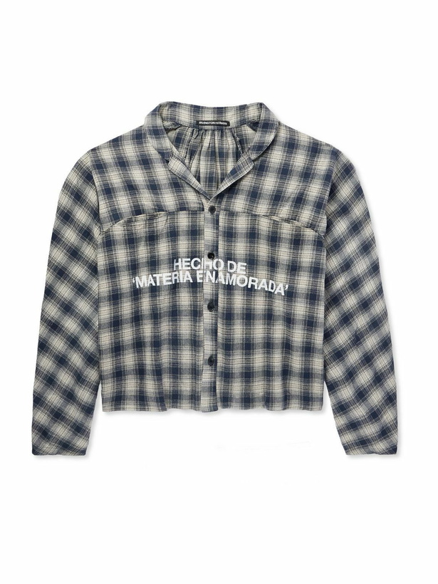 Photo: RRR123 - Materia Nazarene Oversized Printed Checked Cotton-Flannel Shirt - Blue