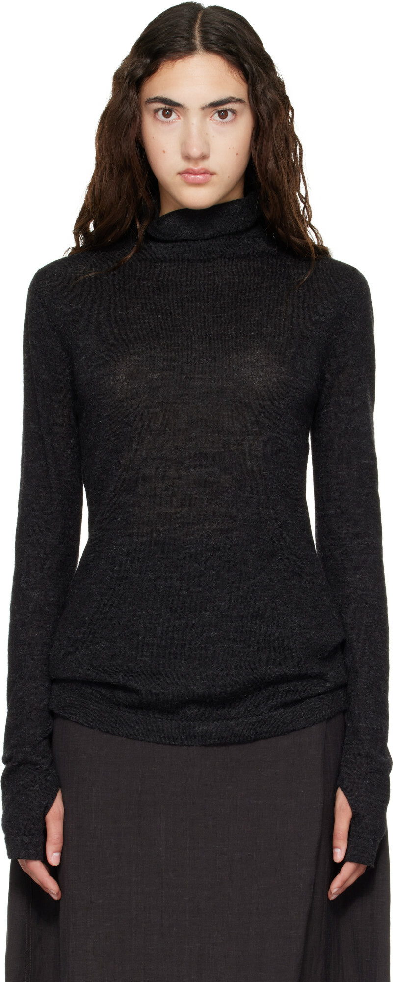 Lauren Manoogian Black Fine Funnel Turtleneck