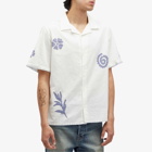 Wax London Men's Didcot Doodle Applique Vacation Shirt in Ecru/Blue