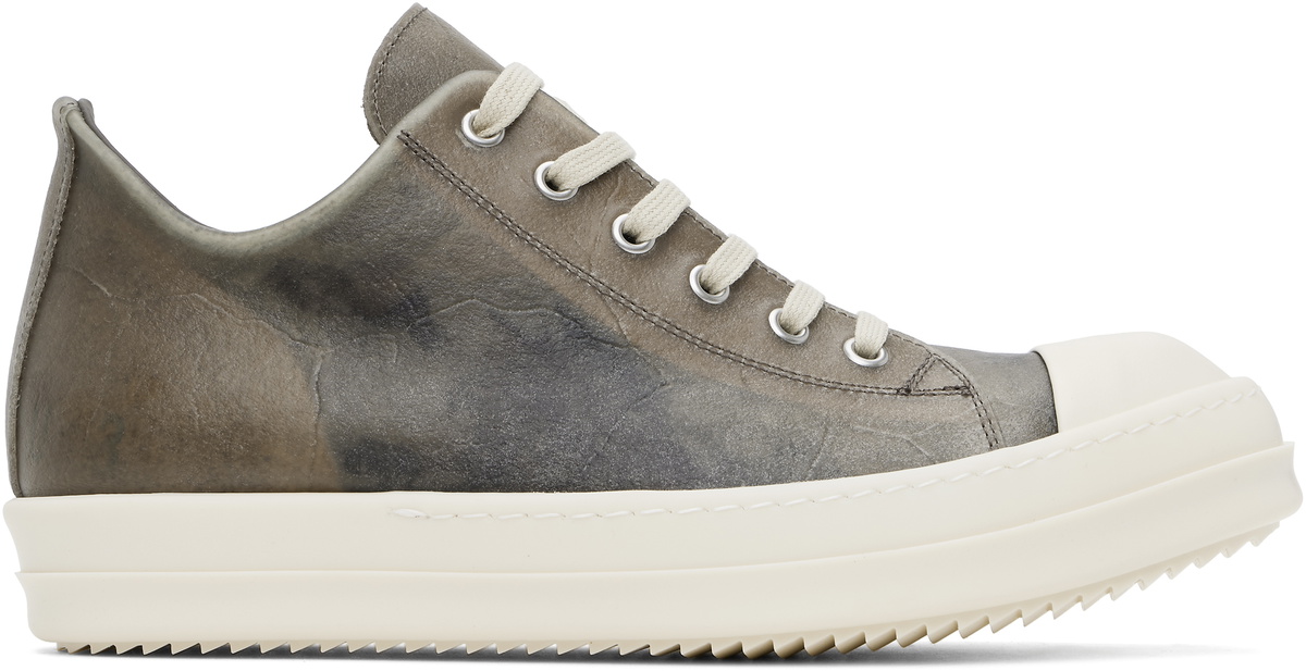 【RICK OWENS 】グレーHollywood Megalace Low Sneaksスニーカー Rick Owens: Men's Hollywood Megalace Low Sneaks (Dinge/Milk