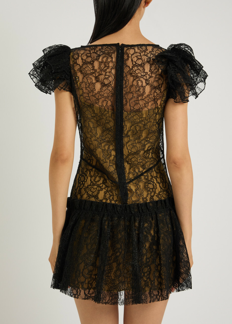 DE LA Vali Nephele Ruffled Lace Mini Dress Black