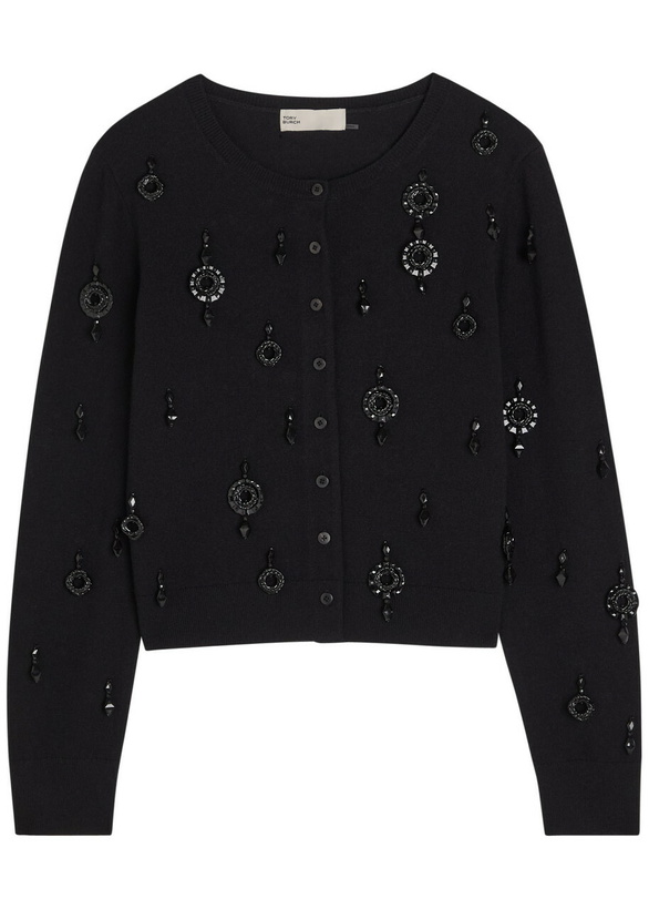 Photo: Tory Burch Embellished Wool and Cashmere-blend Cardigan Black