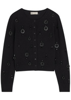 Tory Burch Embellished Wool and Cashmere-blend Cardigan Black