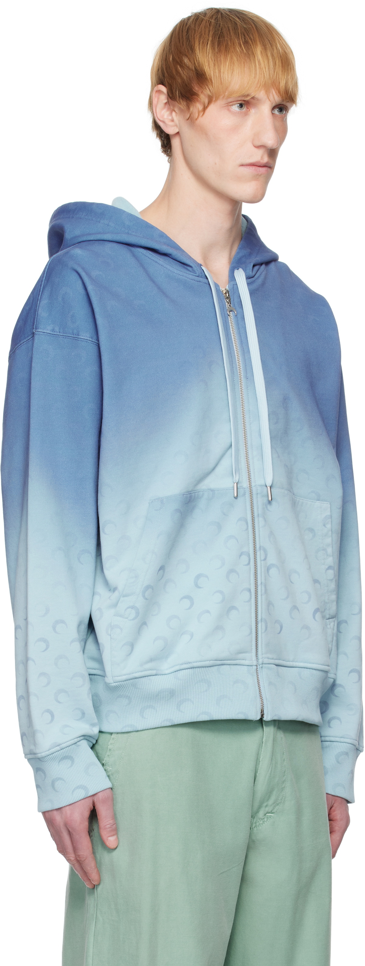 Marine Serre Blue Moon Faded Fleece Zipped Hoodie