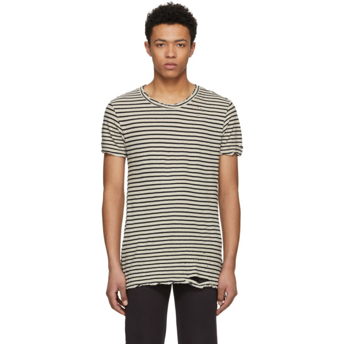 Photo: Ksubi Black and Off-White Striped Sinister T-Shirt