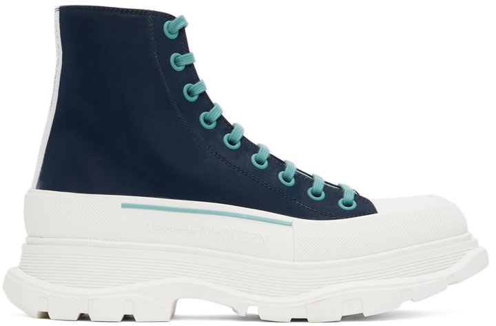 Photo: Alexander McQueen Navy High Tread Slick Sneakers