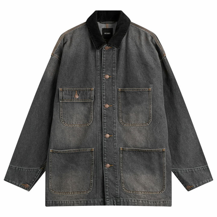 Photo: BEAMS Men's Denim Loose Coverall Jacket in Black