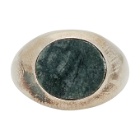 Jil Sander Silver and Green Stone Chevalier Ring