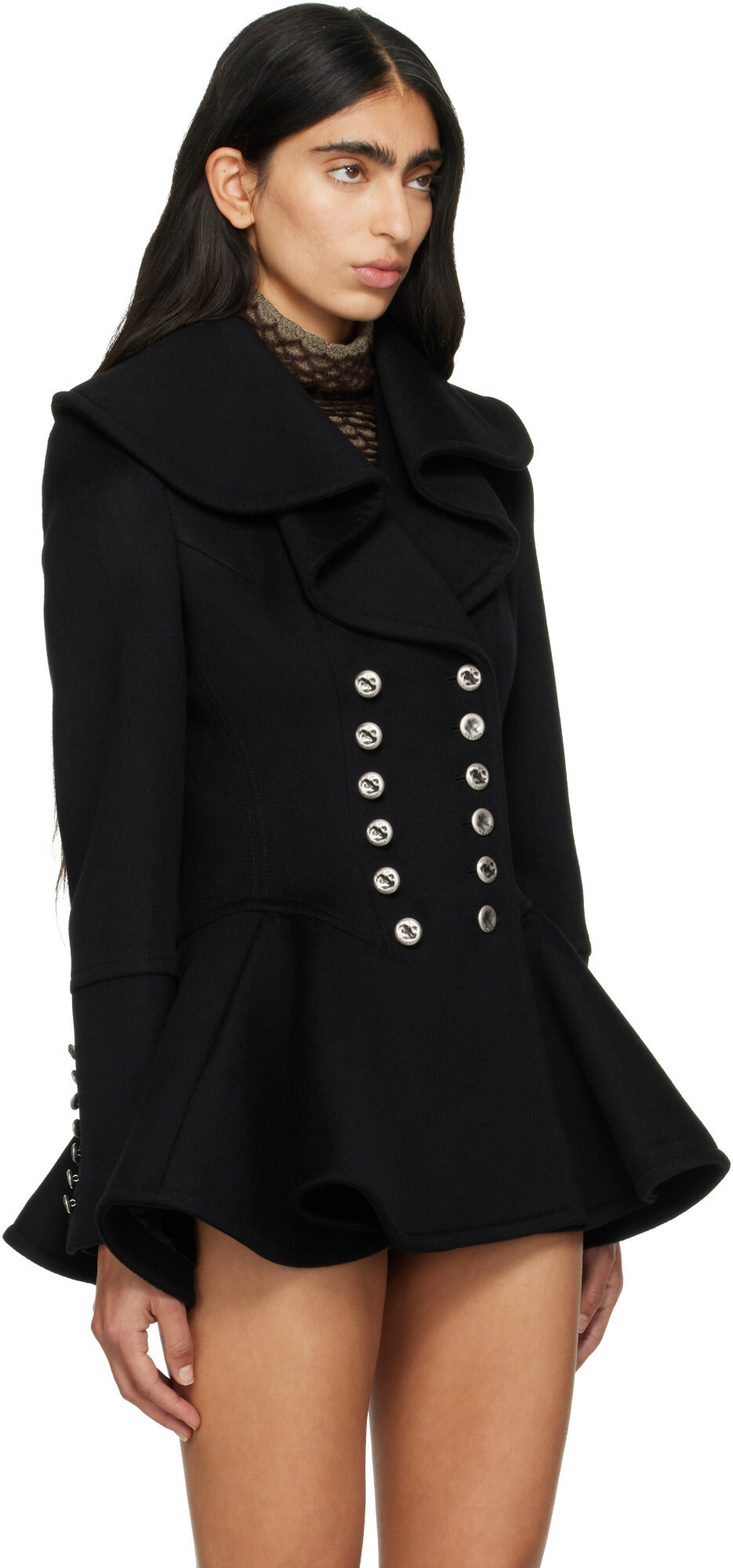 McQueen Black Waterfall Collar Coat