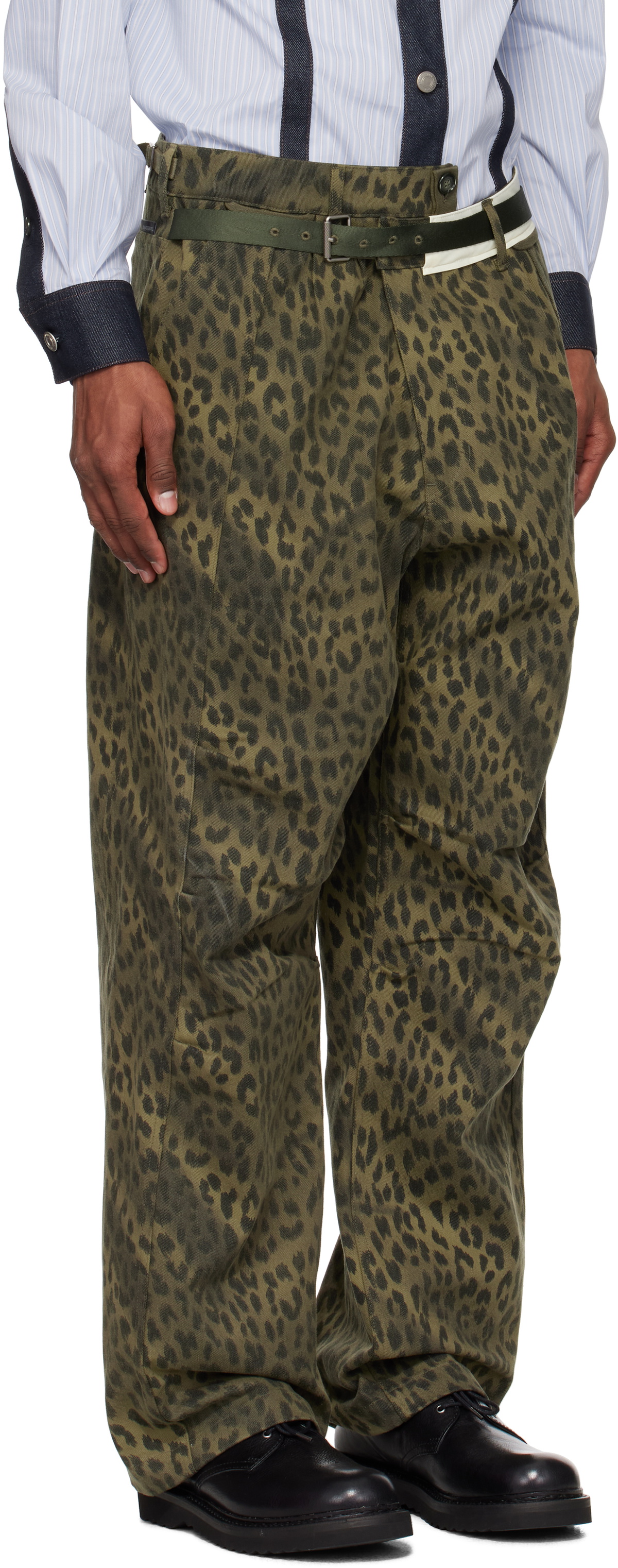 Andersson Bell Khaki Leopard Cross-Over Wide Jeans