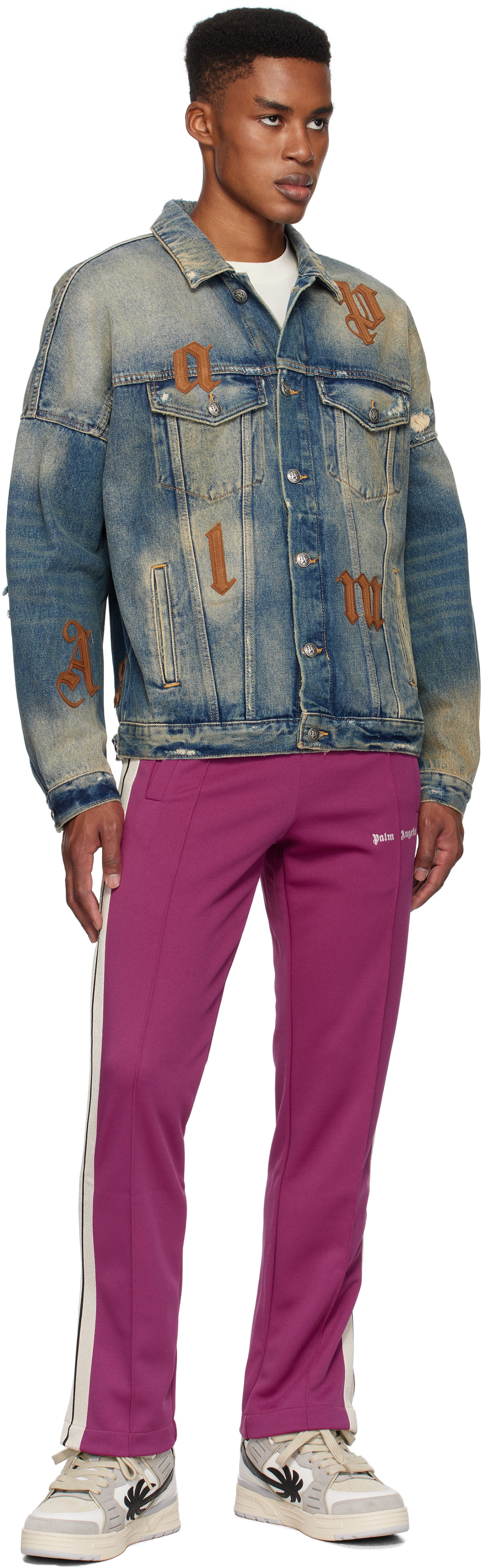 Palm Angels Blue Oversize Logo Patches Denim Jacket Palm Angels