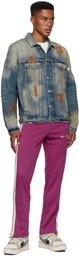 Palm Angels Blue Oversize Logo Patches Denim Jacket