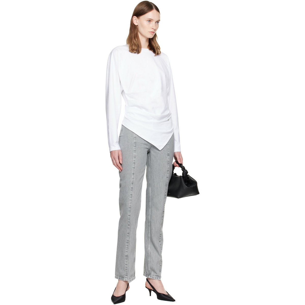 GANNI White Draped Jersey T-shirt