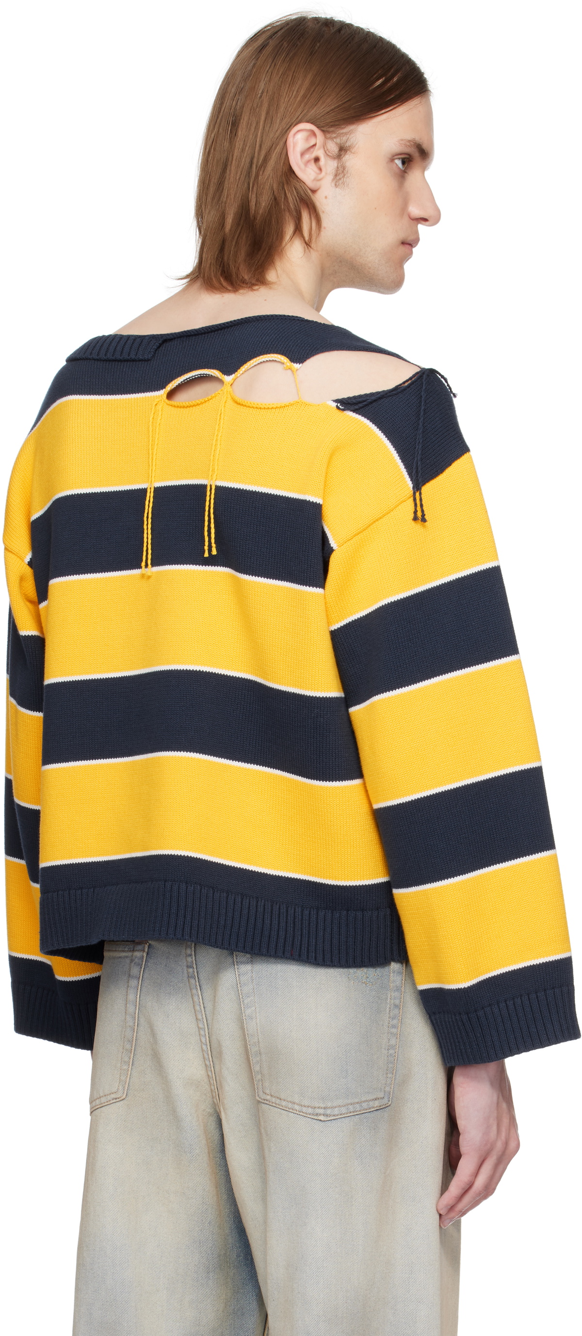 Charles Jeffrey LOVERBOY Yellow & Navy Slash Stripe Sweater