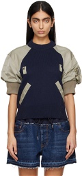 sacai Navy & Khaki Paneled Sweater