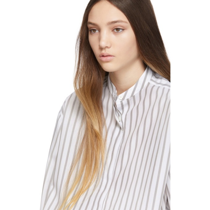 Studio Nicholson White and Khaki Stripe Volume Shirt Studio Nicholson