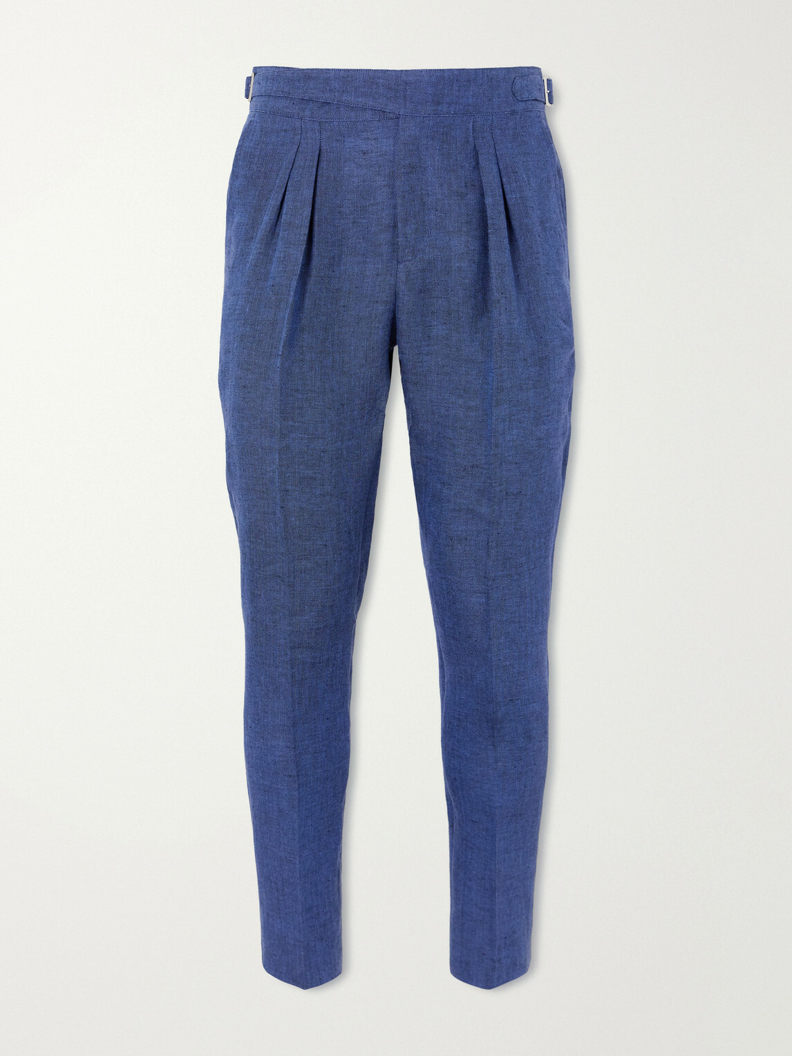 Mr P. - Steve Tapered Pleated Herringbone Linen Trousers - Blue