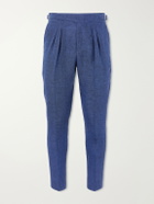 Mr P. - Steve Tapered Pleated Herringbone Linen Trousers - Blue