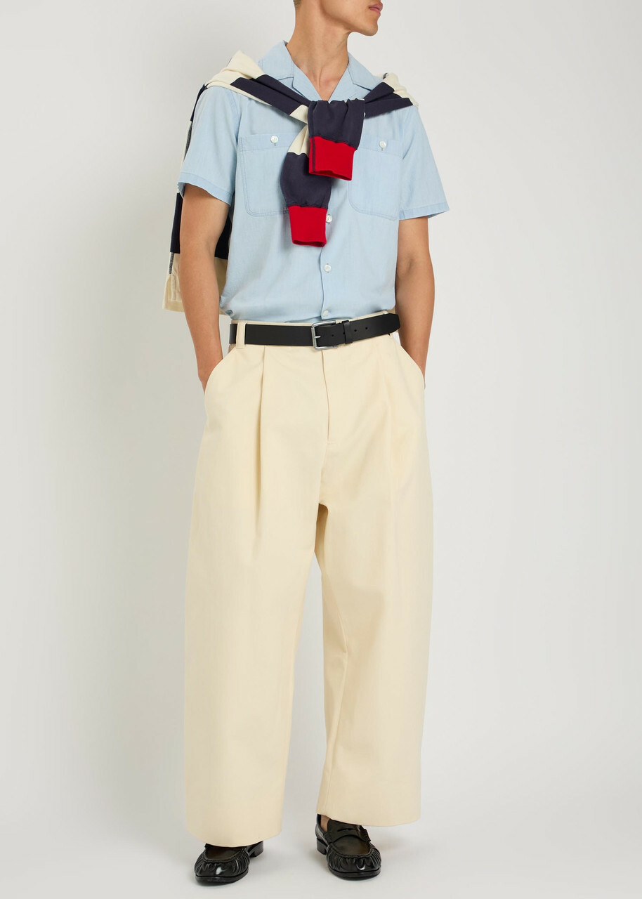 Drake's Chambray Cotton Shirt Light Blue