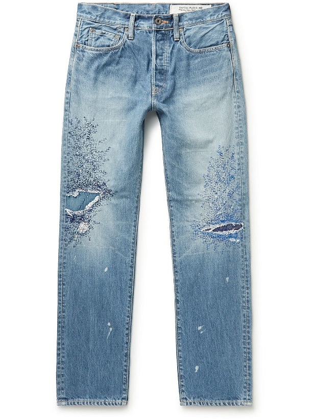 Photo: KAPITAL - Monkey Cisco Straight-Leg Distressed Embroidered Jeans - Blue