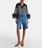 Valentino Leather-trimmed denim Bermuda shorts