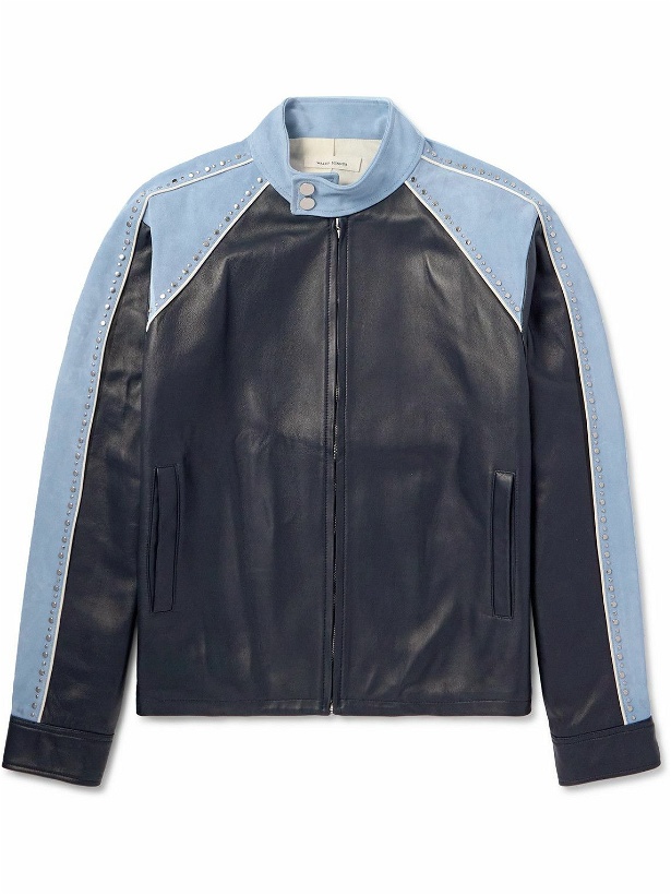 Photo: Wales Bonner - Marvel Studded Suede-Trimmed Leather Jacket - Blue