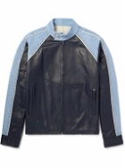 Wales Bonner - Marvel Studded Suede-Trimmed Leather Jacket - Blue
