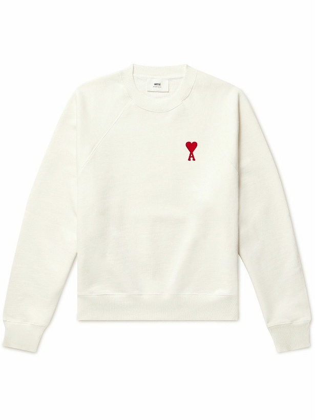 Photo: AMI PARIS - Logo-Embroidered Stretch-Cotton Jersey Sweatshirt - White