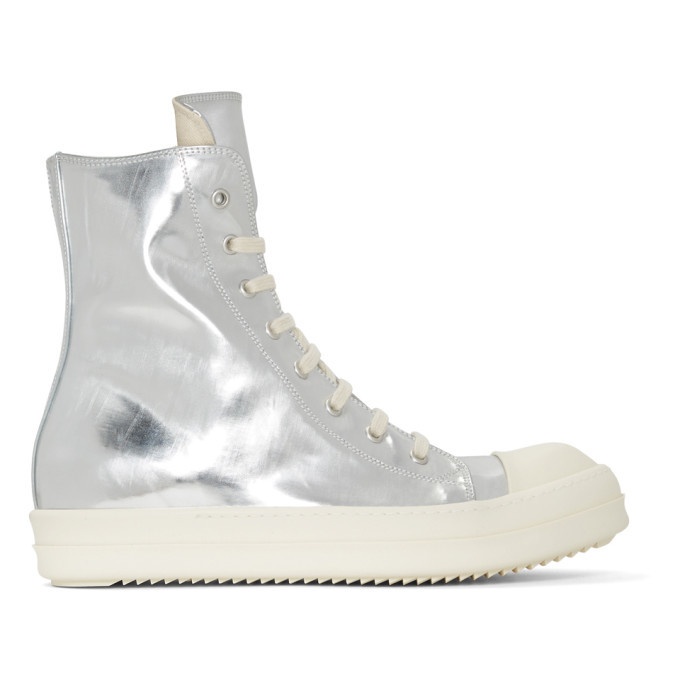 Photo: Rick Owens Drkshdw Silver Shiny High-Top Sneakers