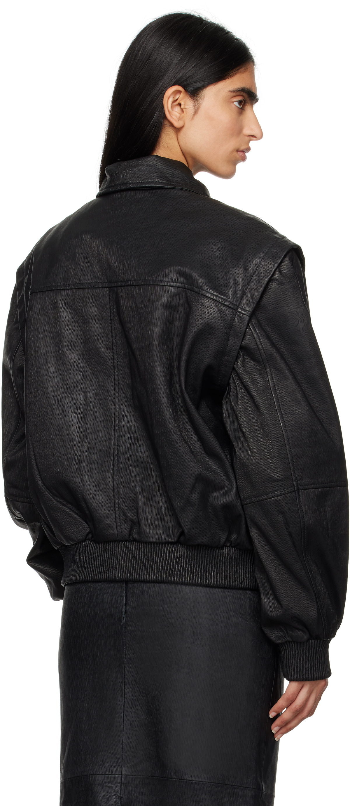 REMAIN Birger Christensen Black Leather Bomber Jacket