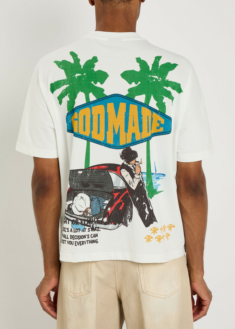 God Made Ocean Side Printed Cotton T-shirt Off White