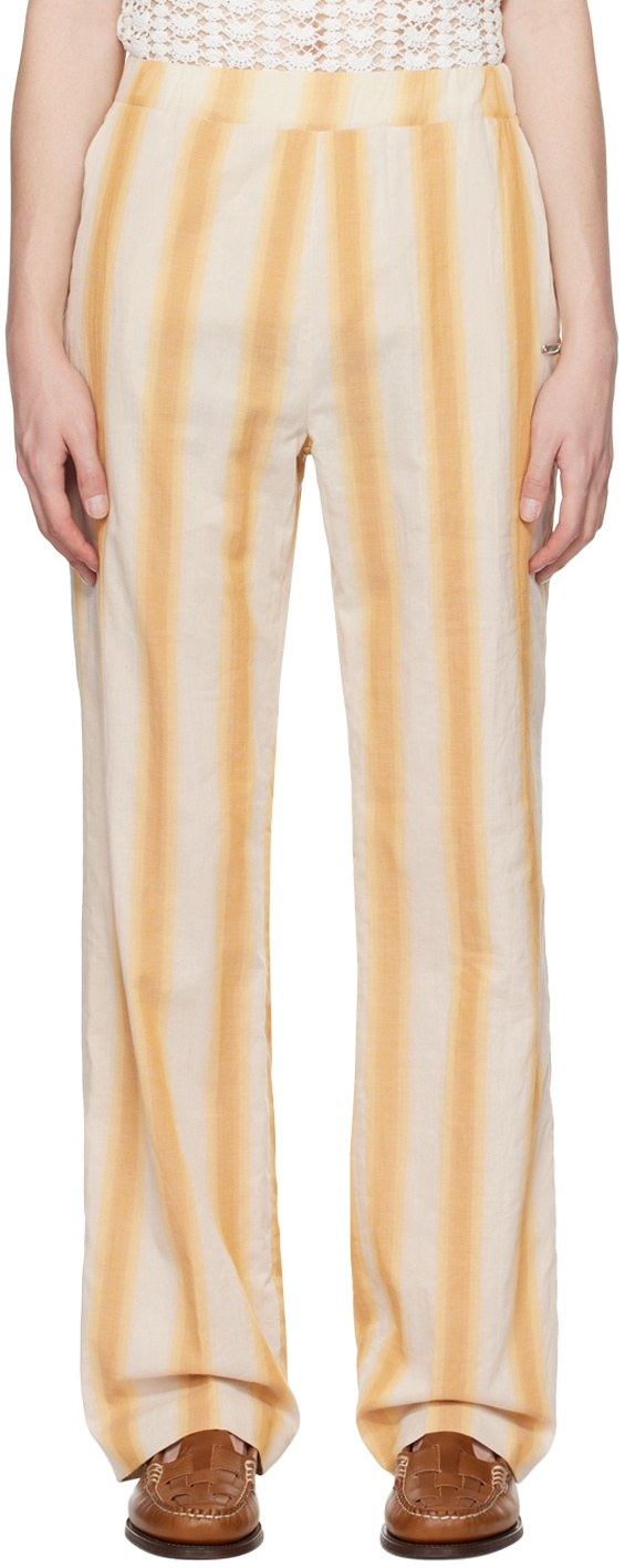 young n sang Beige Striped Trousers