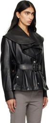 McQueen Black Draped Collar Leather Jacket
