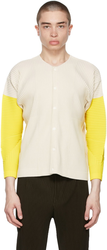 Photo: Homme Plissé Issey Miyake Off-White & Yellow Block Cardigan