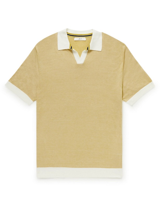 Photo: Mr P. - Slim-Fit Honeycomb-Knit Cotton Polo Shirt - Yellow