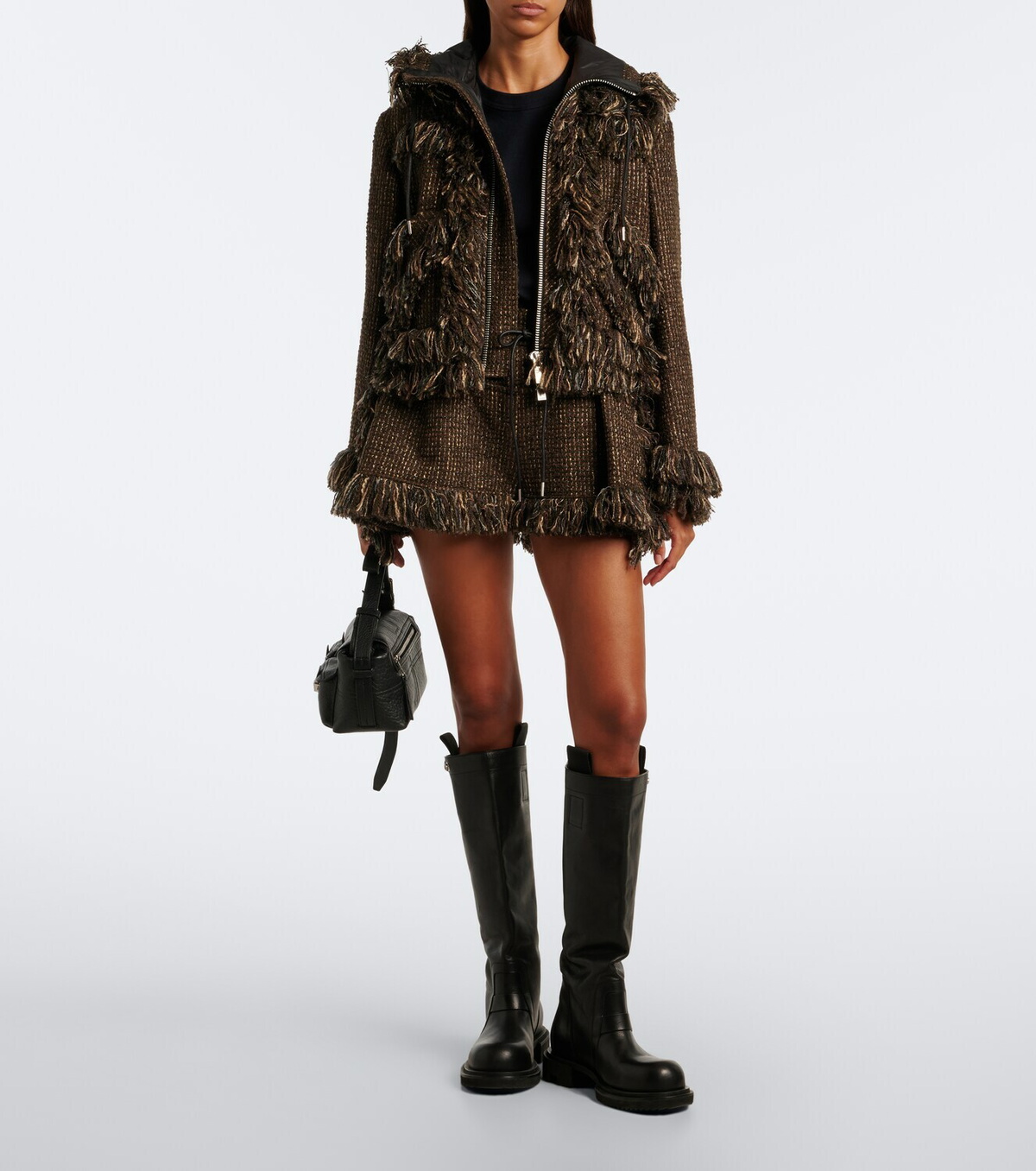 Sacai Fringed wool-blend tweed jacket