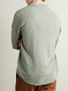 Mr P. - Convertible-Collar Garment-Dyed Cotton-Muslin Shirt - Green