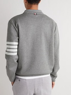 THOM BROWNE - Striped Cotton Half-Zip Sweatshirt - Gray