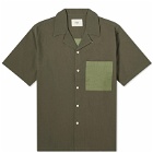 Folk Men's Short Sleeve Soft Collar Shirt in Olive 2-Tone