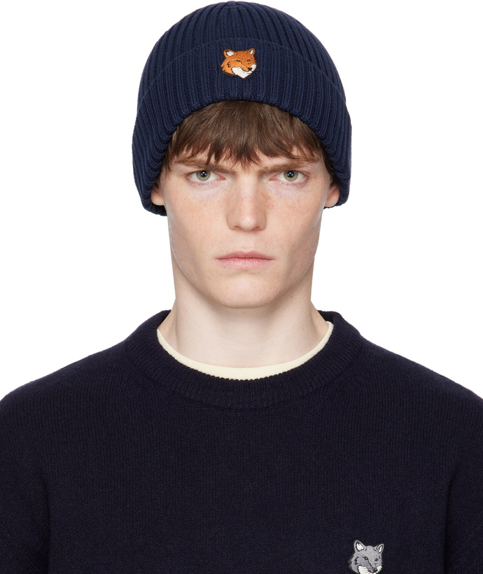 Photo: Maison Kitsuné Navy Natural Fox Head Beanie