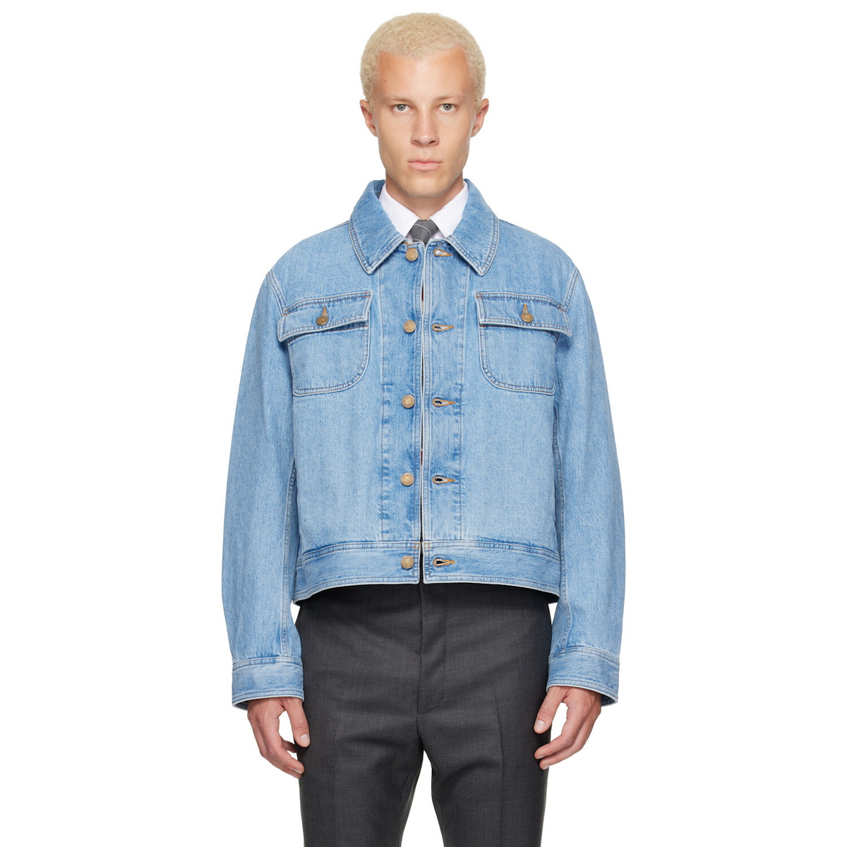 Thom Browne Blue Selvedge Backstrap Utility Denim Jacket